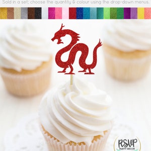 Toppers per cupcake del drago del capodanno cinese, scelte di cibo del drago, decorazioni per feste di Capodanno lunare, decorazioni del festival delle lanterne, danza del drago