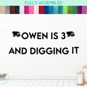 Custom Construction Birthday Banner, Digging It Banner, Construction Party Decorations, Personalized Dump Truck Banner with Name