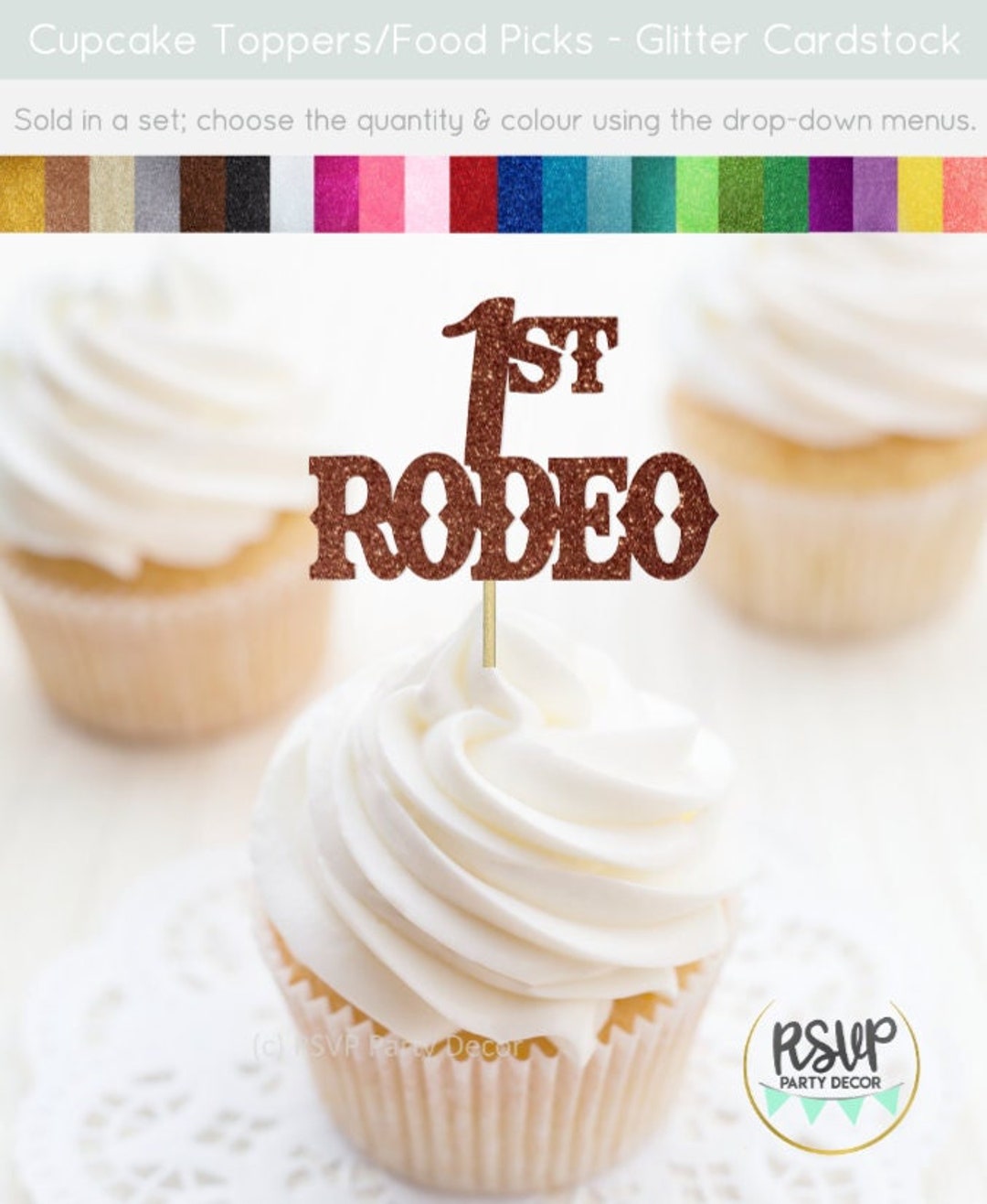 1st Rodeo Cupcake Toppers, First Rodeo Birthday Party Decor, Wild West