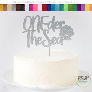 ONE-der Topper de bolo do mar, topo de bolo de primeiro aniversário com tema do oceano, decoração de primeira festa de aniversário sob o mar, topper de primeiro aniversário de sereia