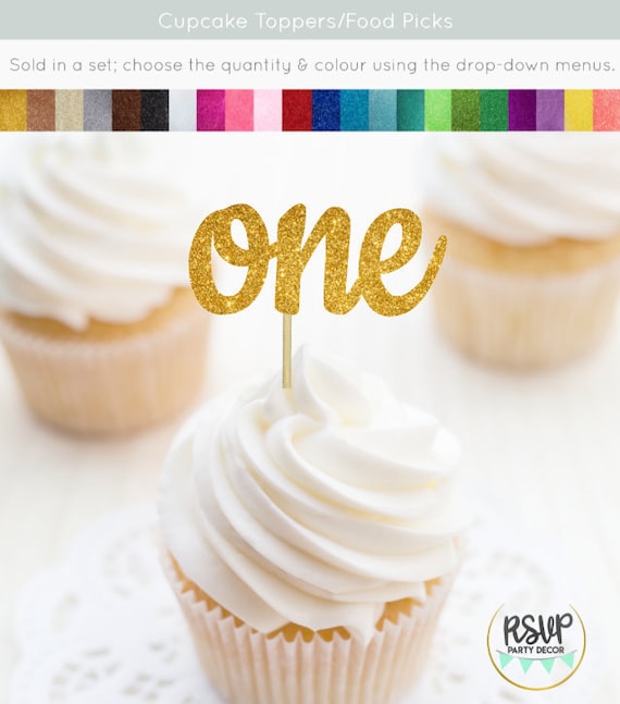 One Cupcake Toppers, One Food Picks, 1 Cupcake Toppers, First Birthday Party Decorations, First Birthday Cupcake Toppers, Glitter One Topper Il_570xn