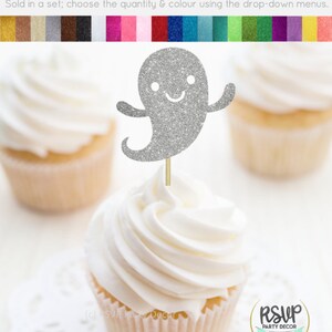 Decorazioni per cupcake con fantasma sorridente, simpatiche decorazioni per feste di Halloween, decorazioni per feste di compleanno a tema fantasma per Halloween, decorazioni per feste Boo I'm Two