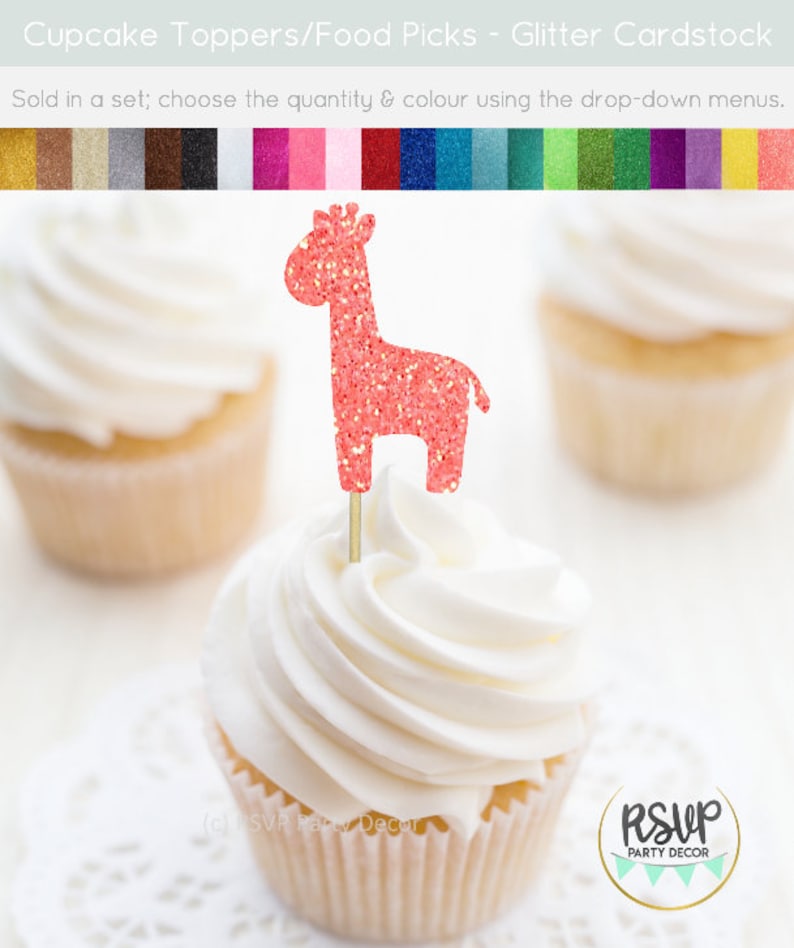 Pu&ograve; includere: Topper per cupcake a forma di giraffa rosa glitterata. Il topper &egrave; realizzato in cartoncino glitterato ed &egrave; perfetto per aggiungere un tocco di fantasia ai tuoi cupcake. Venduto in set, scegli la quantit&agrave; e il colore usando i menu a tendina.