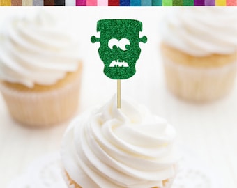 Frankenstein Cupcake Toppers, Halloween Birthday Party Decor, Halloween Party Supplies, Monster Party Decor, Monster Mash Decorations