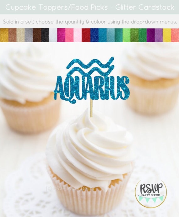 Aquarius Cupcake Toppers, Aquarius Birthday Party Decor, Zodiac Party
