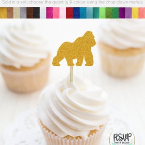 Gorilla Cupcake Toppers, Monkey Party Decorations, Jungle Birthday Party Decor, Little Monkey Baby Shower Party Decor, Zoo Party Decor image 2