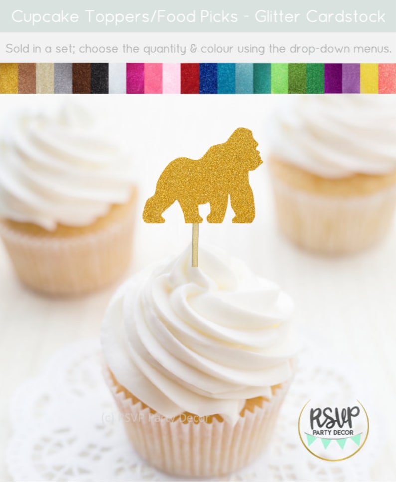 Gorilla Cupcake Toppers, Monkey Party Decorations, Jungle Birthday Party Decor, Little Monkey Baby Shower Party Decor, Zoo Party Decor image 2