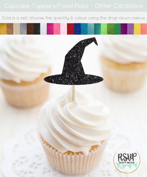 Witch Hat Cupcake Toppers, Witch Hat Food Picks, Witch Party Decor, Halloween Cupcake Toppers, Halloween Party Decorations, Witch Party Il_570xn