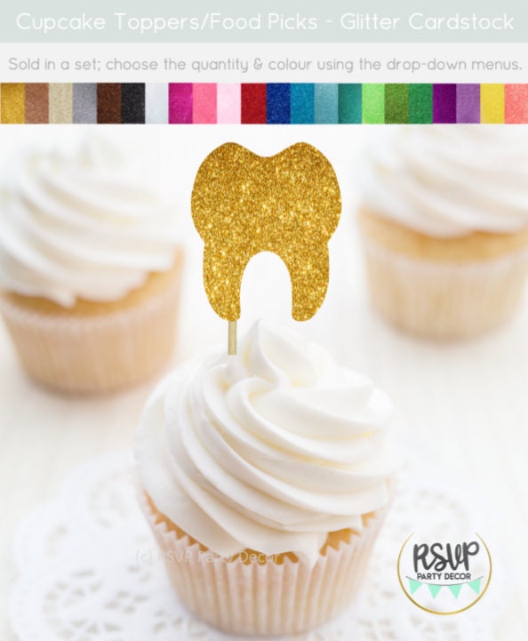 Tooth Cupcake Toppers Dentist Cupcake Toppers Dental Etsy