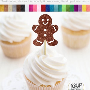Christmas Gingerbread Man Cupcake Toppers, Gingerbreadman Christmas Party Decorations, Ginger Bread Cup Cake Sign Pick, Office Party