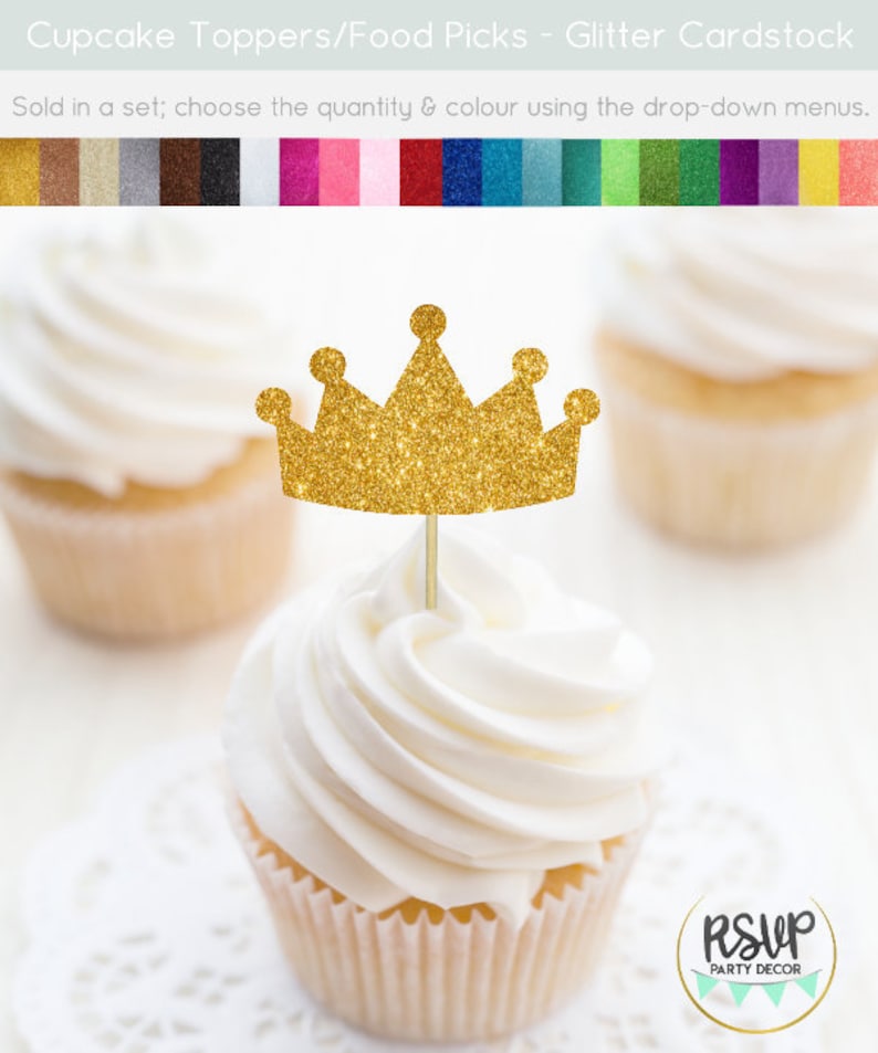Crown Cupcake Toppers Glitter Crown Food Picks Princess Etsy Canada