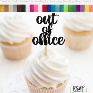 Decorazioni per cupcake fuori ufficio, decorazioni per feste di pensionamento in ufficio, decorazioni per feste di congedo di maternità, decorazioni per cupcake in pensione per impiegati