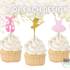 18 PCS Ballet Cupcake Toppers, Ballerina Birthday Party Decorations, Pink Dance Party Decor, Girls Birthday Decor, Ballerina Baby Shower