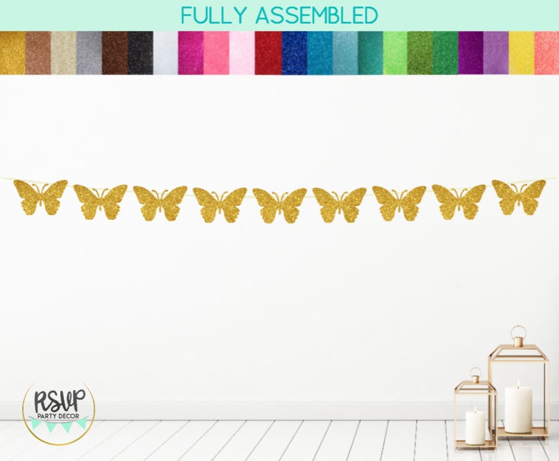 Butterfly Garland, Glitter Butterfly Banner, Fairy Party Decor, Garden Party Decor, Garden Birthday, Garden Shower, Butterfly Birthday image 2