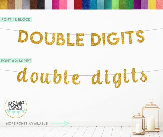 Double Digits Banner Glitter Double Digits Sign 10th Birthday