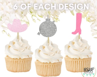 18 PCS Disco Cowgirl Cupcake Toppers, Disco Cowgirl Bachelorette Decoraties, Let's Go Girls Bachelorette Thema, Country Bachelorette Decor