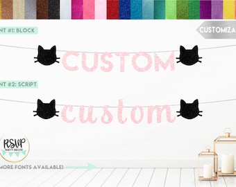 Banner de gato personalizado, decoraciones de fiesta temáticas de gatitos, banner temático de gatos, banner de Halloween, decoración de fiestas de cumpleaños de gatos de gatitos, suministros para fiestas de gatos