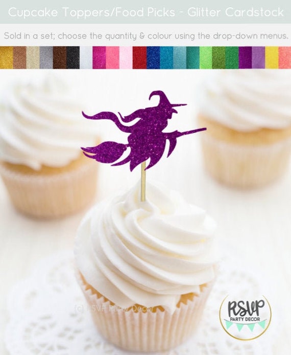 Witch Cupcake Toppers, Witch Food Picks, Witch Party Decor, Halloween Cupcake Toppers, Witch Bridal Shower, Halloween Party Decorations Il_570xn