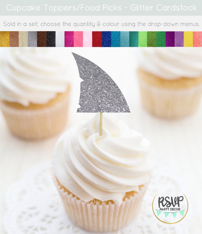 Shark Fin Cupcake Toppers Shark Themed Party Decorations Etsy