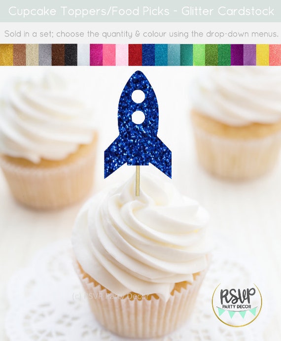 Rocket Ship Cupcake Toppers, Space Themed Cupcake Toppers, Space Themed Party Decor, Rocket Ship Party Decor, Spaceship Food Picks Il_570xn