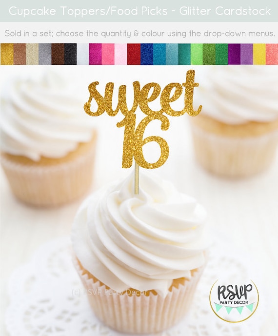 Sweet 16 Cupcake Toppers Sweet 16 Party Decorations 16th