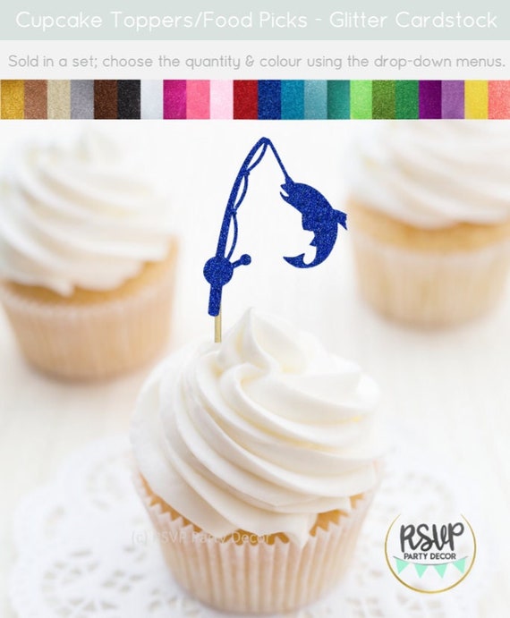 Fishing Rod Cupcake Toppers, Fishing Food Picks, Retirement