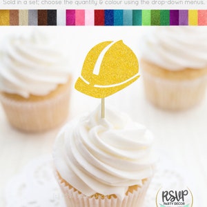 Topper per cupcake con elmetto, toppers per cupcake da costruzione, decorazioni per feste di compleanno di costruzioni, festa di pensionamento dei lavoratori edili