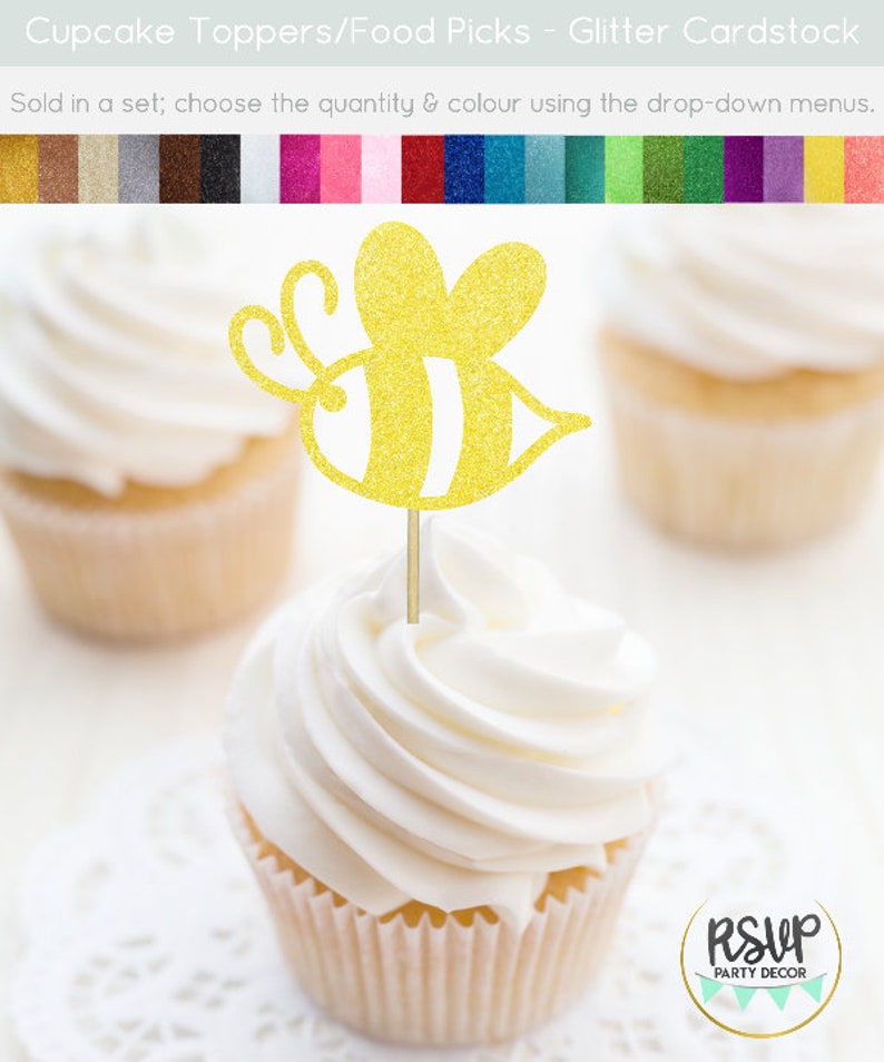 Bee Cupcake Toppers, What Will It Bee Gender Reveal, Spring Party Decor, Bumblebee Food Picks, Bumble Bee Themed Party Decor image 3