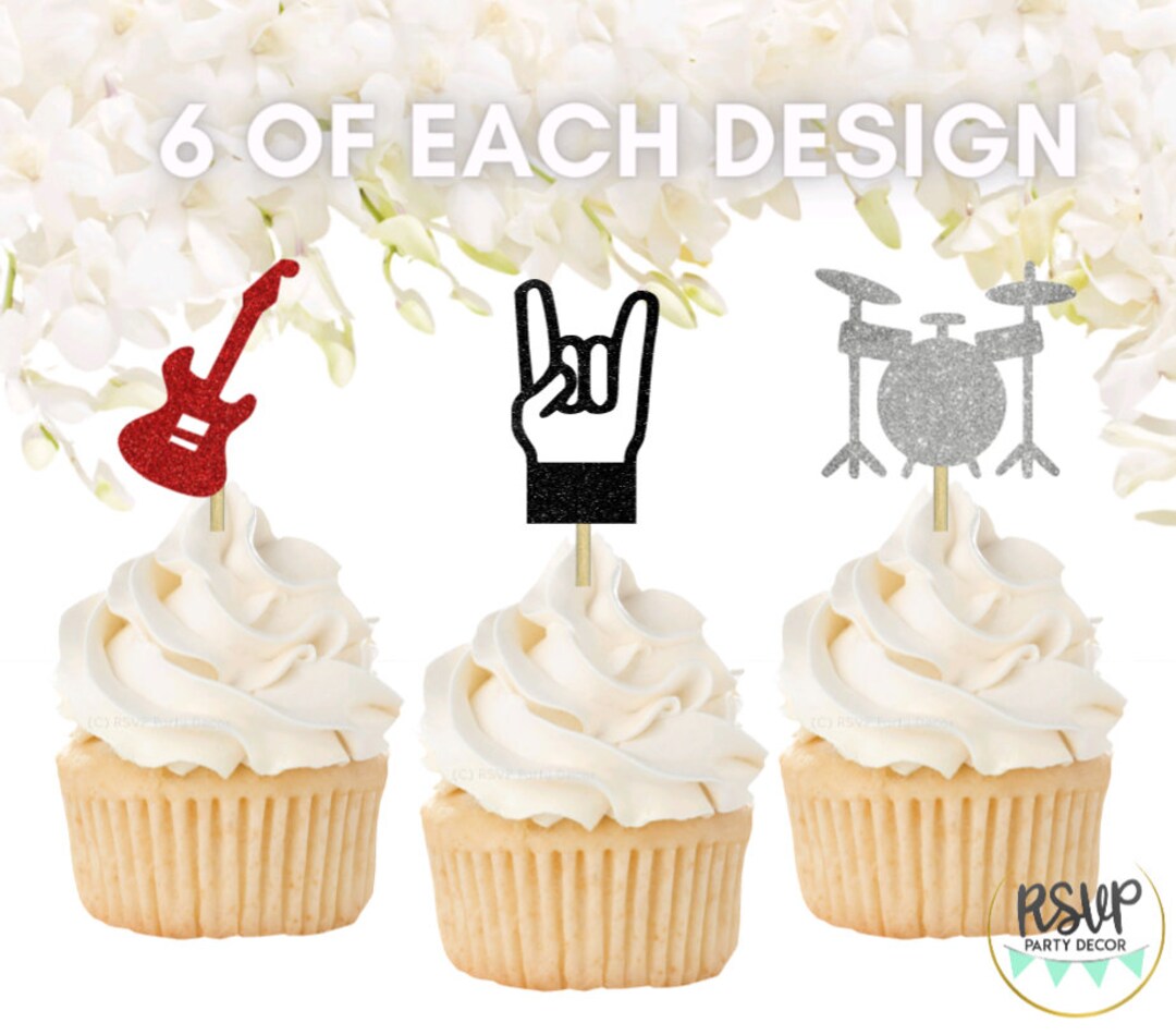18 PCS Rock Cupcake Toppers, Music Party Decorations, Rock Star Cupcake