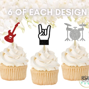 18 PCS Rock Cupcake Toppers, Music Party Decorations, Rock Star Cupcake Toppers, Rock n Roll Party Decor, Music Theme Birthday Decor