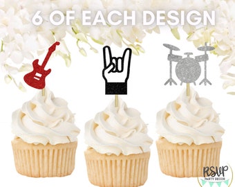Rock Guitar Cupcake Toppers 24 Pack - Music Theme Party Decor For Birthday, Baby Shower, Wedding - View #3