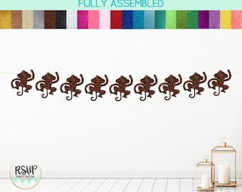 Monkey Garland, Glitter Monkey Banner, Jungle Safari Birthday Party Decor, Zoo Party Decoration, Banana Party Decor, Jungle Party Supplies
