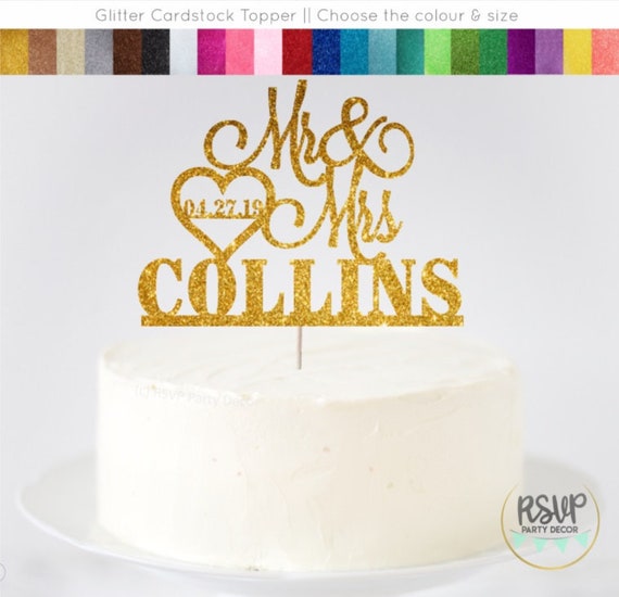 Custom Mr & Mrs Cake Topper, Custom Last Name and Date Wedding Cake Topper, Mr and Mrs Topper with Heart, Personalized Mr and Mrs Topper Il_570xn