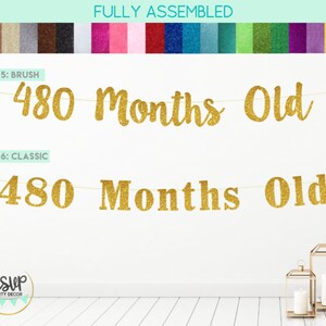 480 Months Old Banner, 40th Birthday Banner, 40 Years Young Banner, Happy 40th Garland, 40th Party Decor, 40th Birthday Decorations image 3