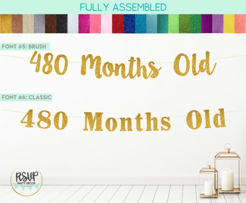 480 Months Old Banner, 40th Birthday Banner, 40 Years Young Banner, Happy 40th Garland, 40th Party Decor, 40th Birthday Decorations image 3