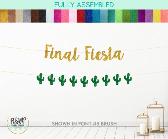 Striscione Glitter Final Fiesta E Ghirlanda Cactus Divertente - Decorazioni Per Addio Al Nubilato Messicano E Fidanzamento Taco