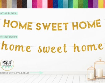 Baner Home Sweet Home, Baner na parapetówkę, Dekoracje na parapetówkę, Baner powitalny w domu, Znak brokatowy Home Sweet Home