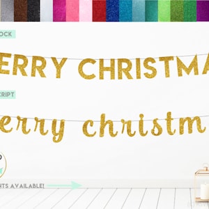 Merry Christmas Banner, Glitter Merry Christmas Sign, Christmas Party Decorations