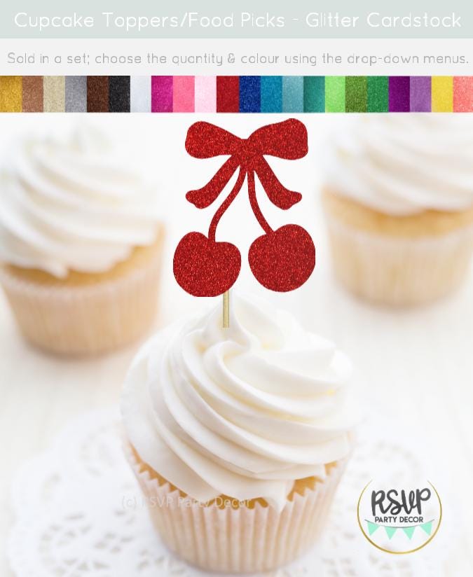 24 Kirsch-Cupcake-Topper Mit Glitzer – Deko Für Geburtstag, Babyparty & Feste