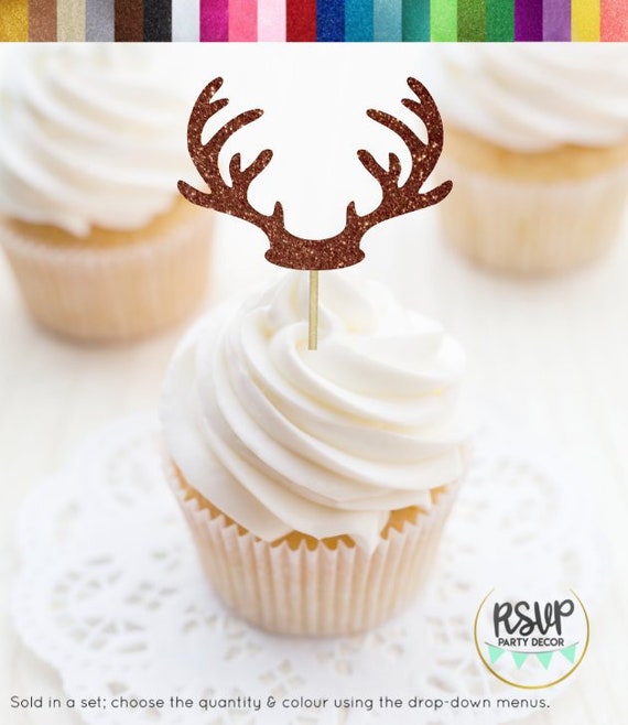 Antler Cupcake Toppers, Deer Cupcake Toppers, Reindeer Food Picks, Rudolph Cupcake Toppers, Rustic Party Decor, The Hunt is Over, Oh Deer Il_570xn