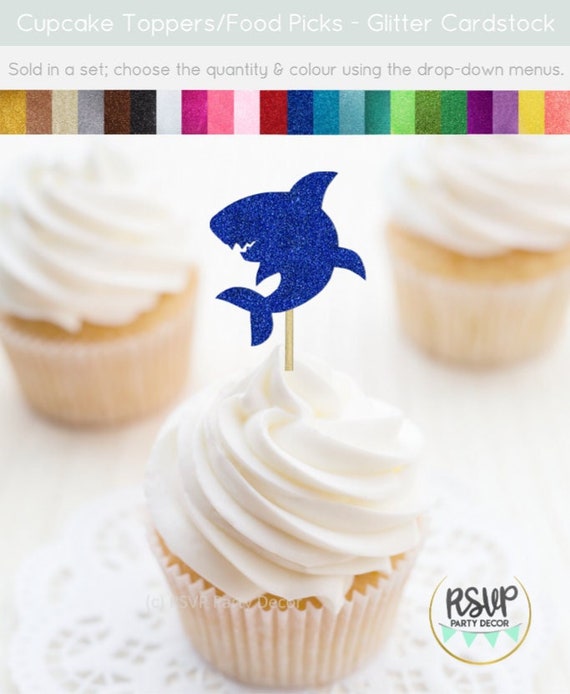 Shark Cupcake Toppers, Shark Party Decor, Nautical Party Decor, Under