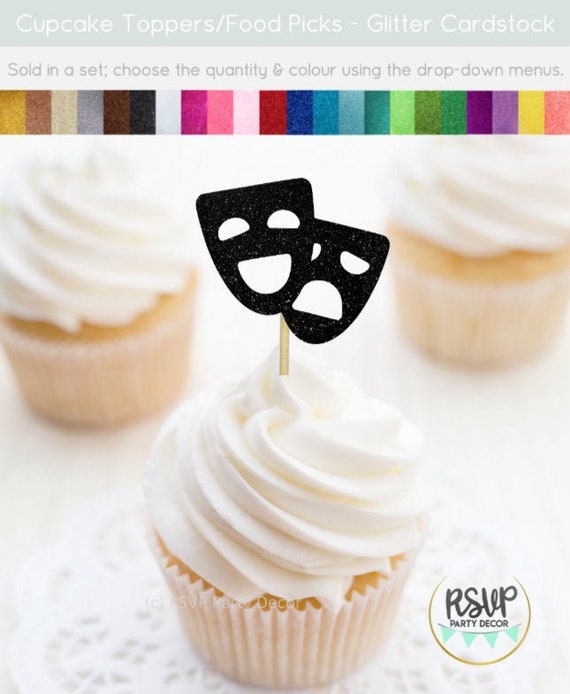 Drama Masks Cupcake Toppers, Comedy Tragedy Cupcake Toppers, Film