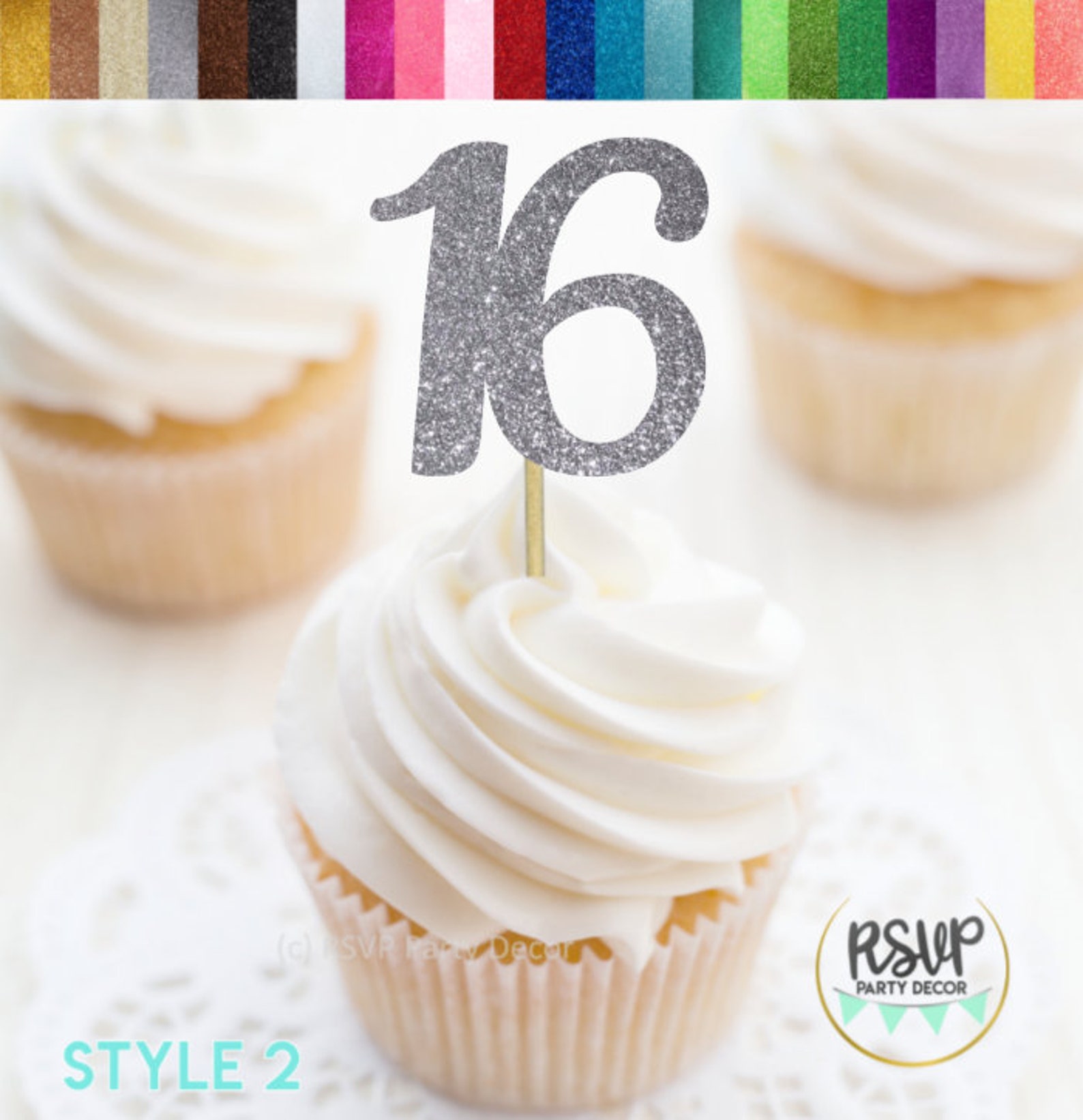 Number 16 Cupcake Toppers, Sixteen Food Picks, 16th Birthday ...