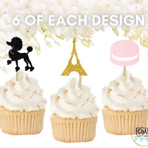 18 PCS Paris Cupcake Topper Set, Paris Bridal Shower Decorations, French Baby Shower Decorations, Eiffel Tower Cupcake Toppers, Parisian Cup