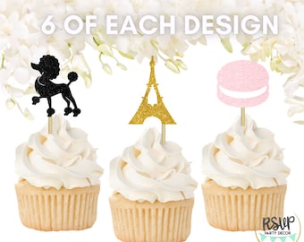 18 PCS Paris Cupcake Topper Set, Paris Bridal Shower Decoraciones, French Baby Shower Decorations, Eiffel Tower Cupcake Toppers, Parisian Cup