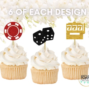 18 PCS Casino Cupcake Toppers, Decoraciones de fiesta de cumpleaños temáticas de casino, Decoración de fiesta de casino, Decoración de fiesta de Las Vegas, Decoración de fiesta de juego