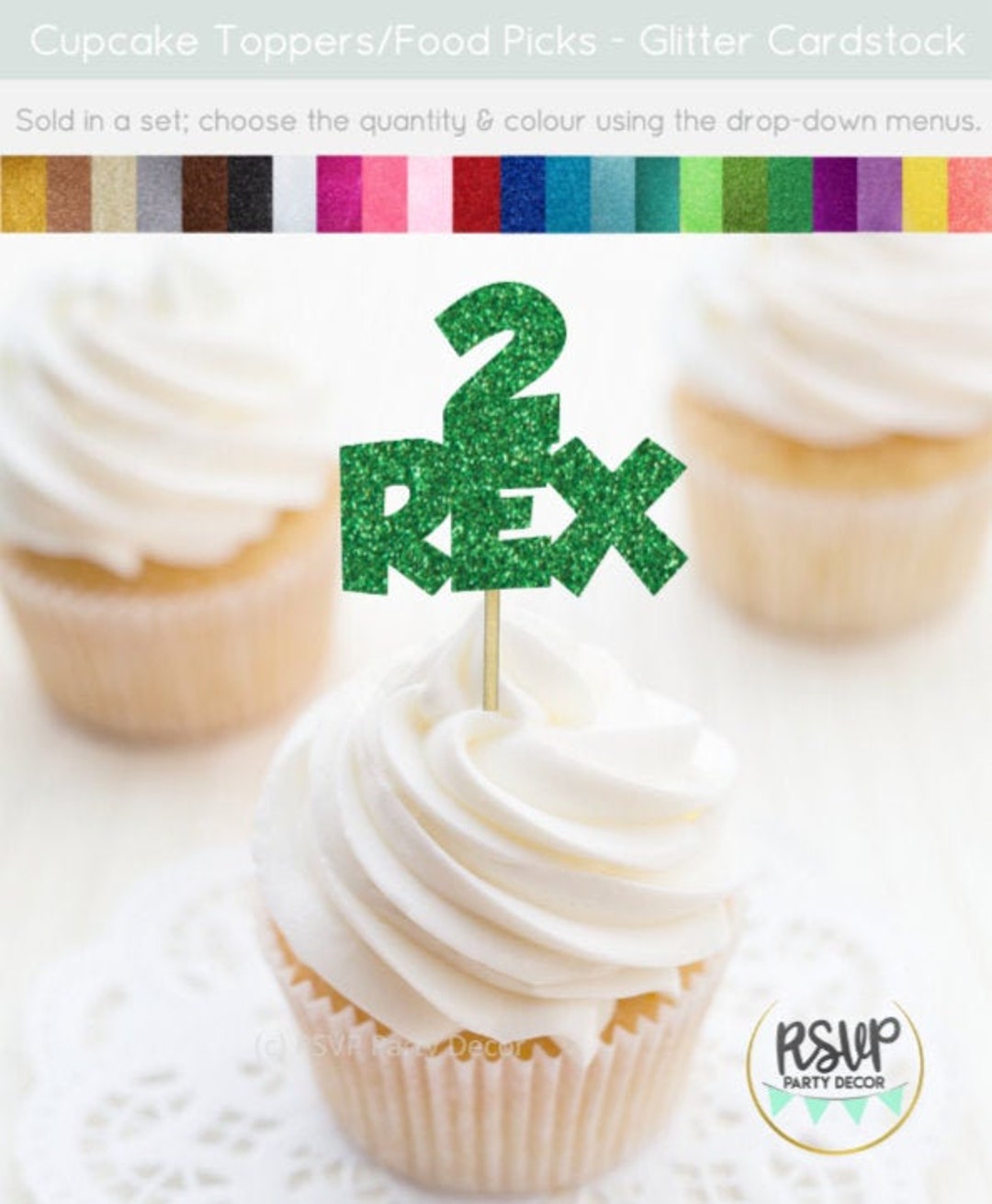 2 Rex Cupcake Toppers, T-rex Cupcake Toppers, Dinosaur Party ...
