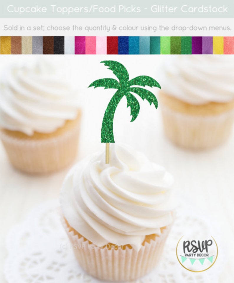 Palm Tree Cupcake Toppers, Palm Tree Party Decorations, Tropical Cupcake Toppers, Beach Themed Party Decorations, Beach Wedding Decor image 5