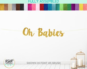 Oh Babies Banner, Twin Baby Shower Decorations, Twin Babies Banner, Due With Two Garland, Shared Baby Shower, Triplet Baby Shower Decor