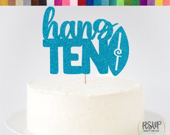 Hang Ten Cake Topper, Surf Themed 10th Birthday Cake Topper, Beach Tenth Birthday Party Decorations, Surfing 10 Birthday Party Decor